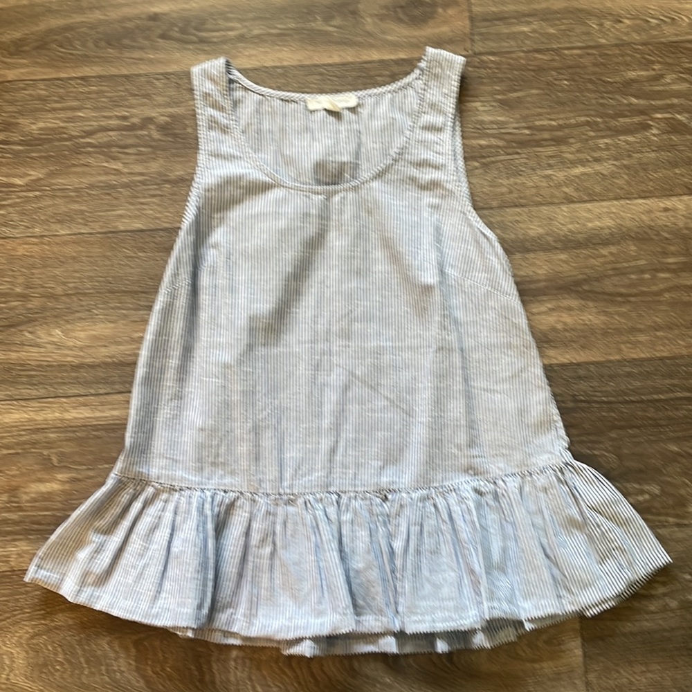beachlunchlounge Women’s Pinstripe Seersucker Blue Peplum Tank Top in size SP